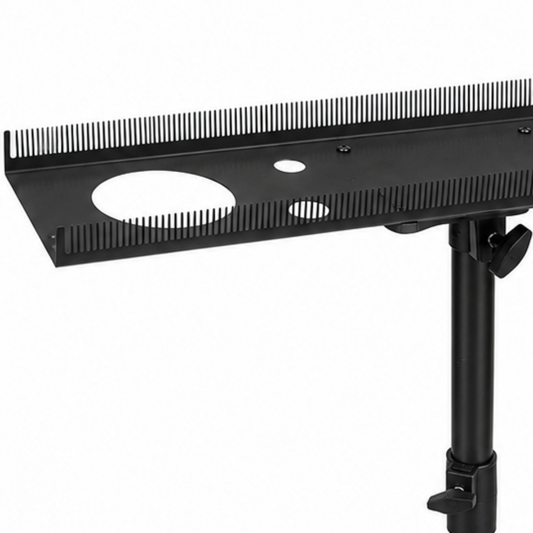 Hair extension organizer tray on tripod stand for sorting hair strands